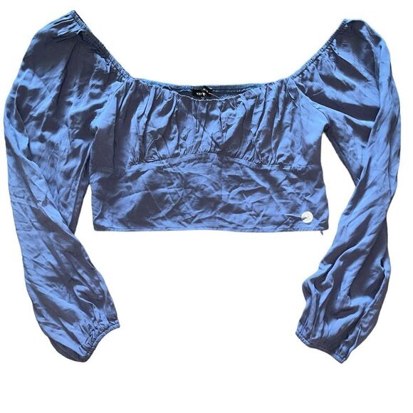 NWT Kendall & Kylie Long Sleeve Shirred Bodice Top Large Blue PACSUN - Picture 6 of 11